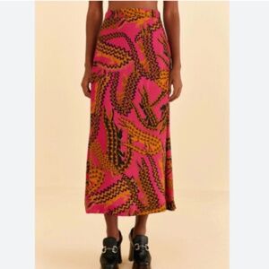 Farm Rio Pink Croc Midi Skirt